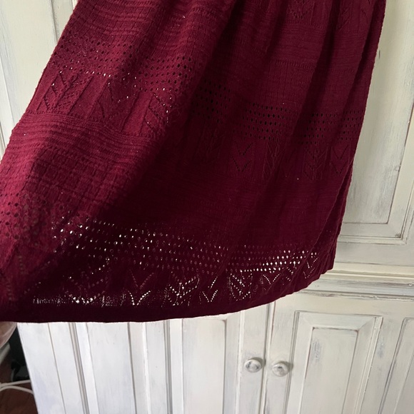 🟠AMERICAN EAGLE Lined Crochet Long Sleeve Boho Sweater Dress in Deep Wine SMALL - Picture 5 of 12
